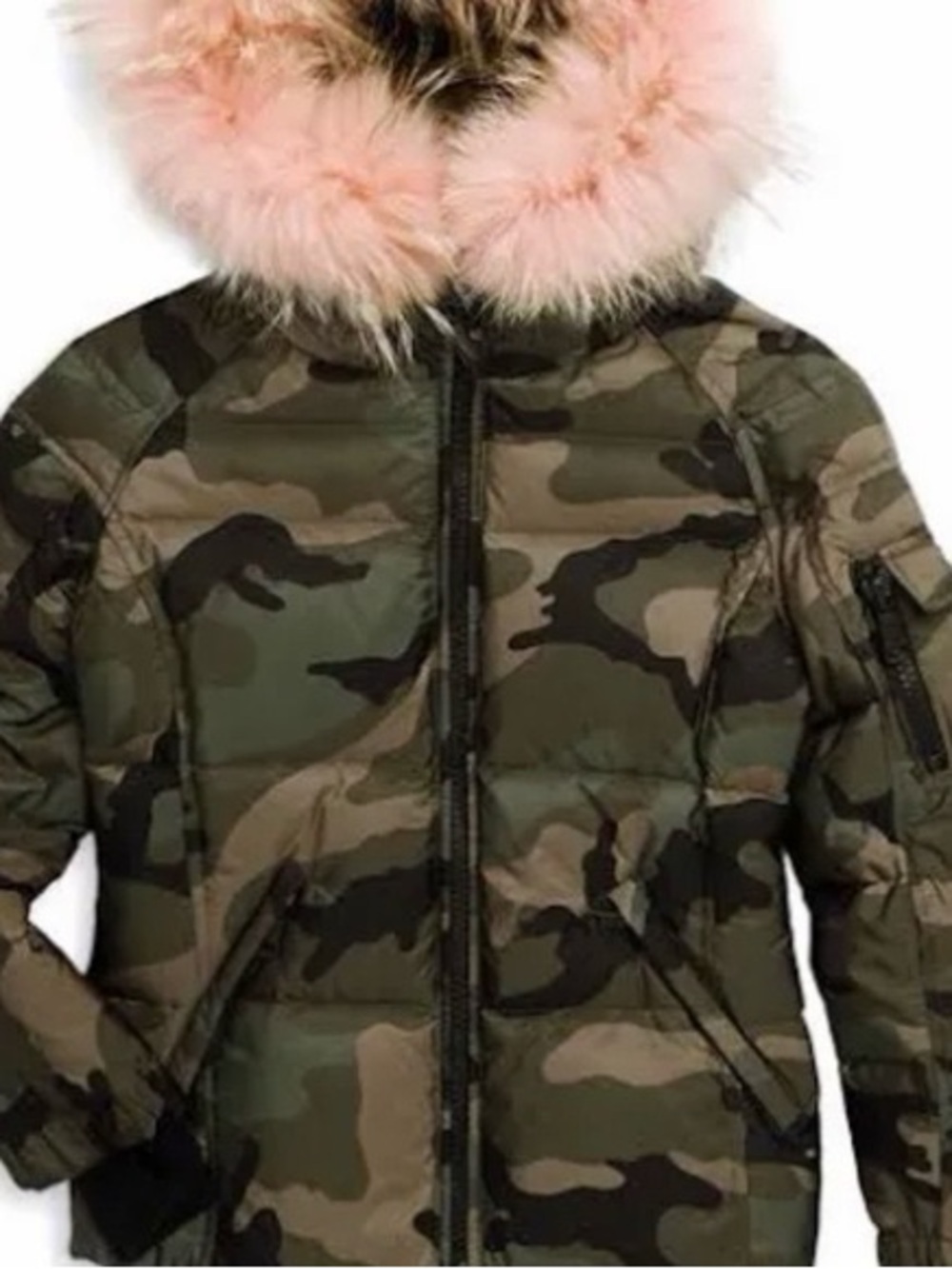 SAM. Big Kid Camo Puffer Jacket with Pink Fur Trim Sz 14